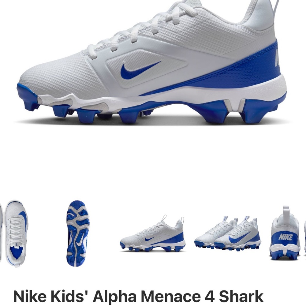 Nike Kids' Alpha Menace 4 Shark White Blue Football Cleats